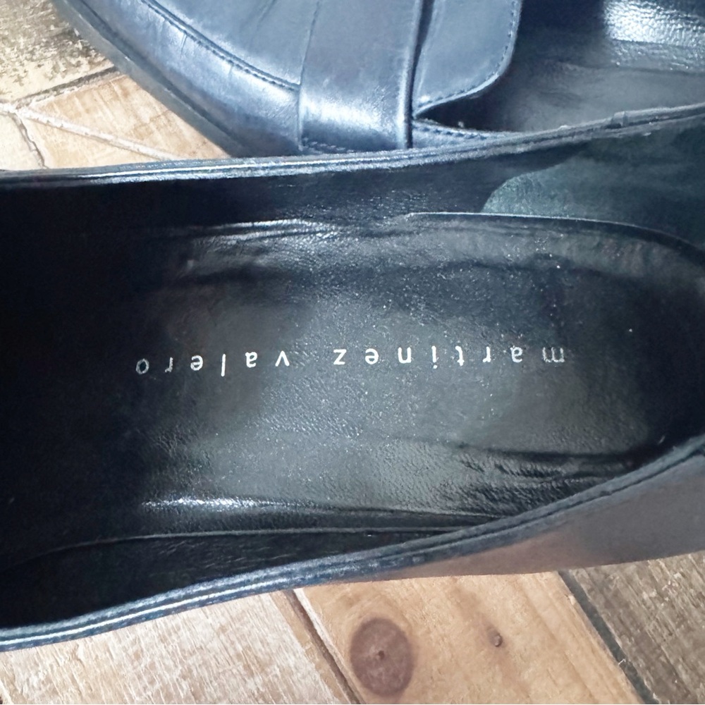 Martinez Valero Dark Navy Leather Block Heel Loafers - Picture 11 of 12